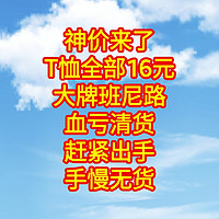 神价来了，T恤全部16元，大牌班尼路血亏清货，赶紧出手，手慢无货