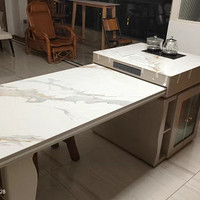 岛台餐桌一体伸缩带电磁炉岩板多功能家用轻奢现代