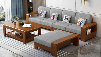 新中式实木沙发家用小户型客厅储物沙发布艺沙发现代简约组合沙发