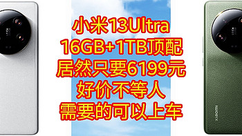 百亿补贴好价，小米13Ultra，16GB+1TB顶级配置，居然只要6199元，好价不等人，需要的可以上车