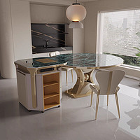 调岛台餐桌一体可伸缩家用轻奢高级现代简约奢石岩