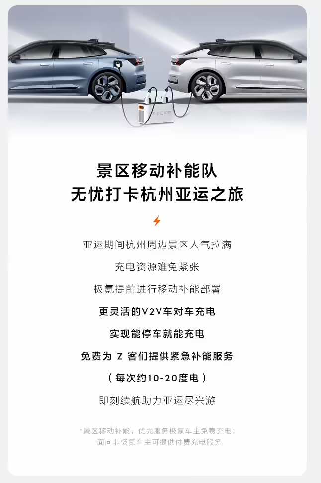 极氪汽车：亚运及国庆期间杭州部分高速服务区和景区提供免费充电