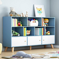 实采（SHICY）书架置物架落地玩具收纳柜矮书柜多层储物柜子分层架格子柜阅读架80cm-皎蓝色