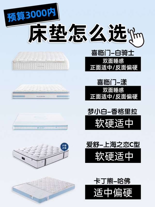 👯预算3000- 床垫怎么选❓附攻略🧾 
㊙️如何低预算买高等床垫，看这篇🫵