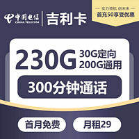 电信吉利卡丨29元包200G通用+30G定向+300分钟通话(长期）