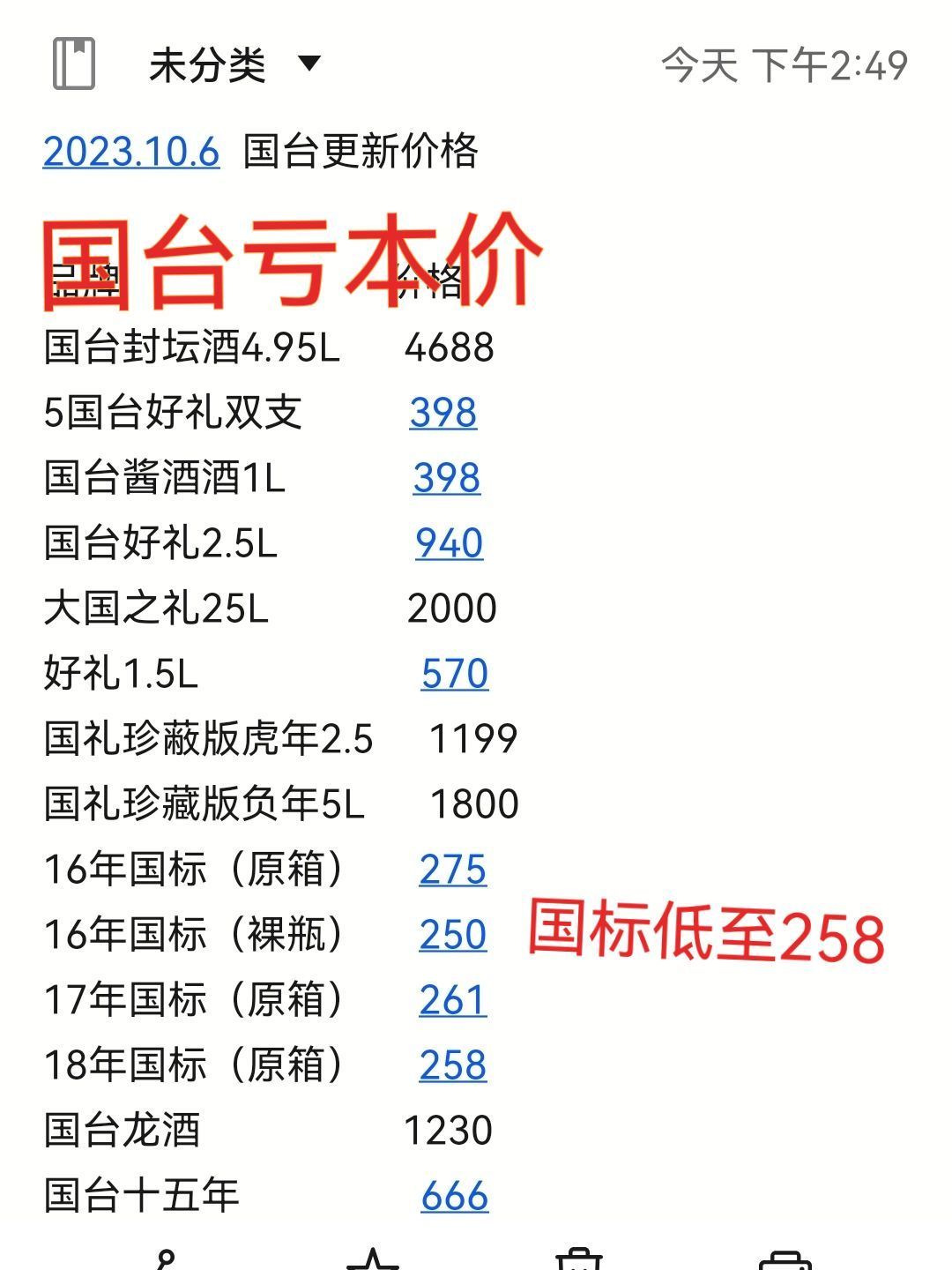  p>品牌                         价格 /p> p>国台封坛酒4.