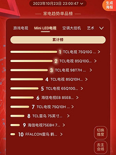 双十一电视排行榜来了～