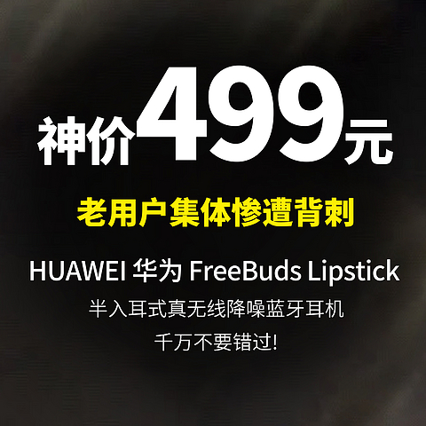 一刀砍到底 低至499元  HUAWEI 华为 FreeBuds Lipstick 半入耳式真无线降噪蓝牙耳机！真双十一价！