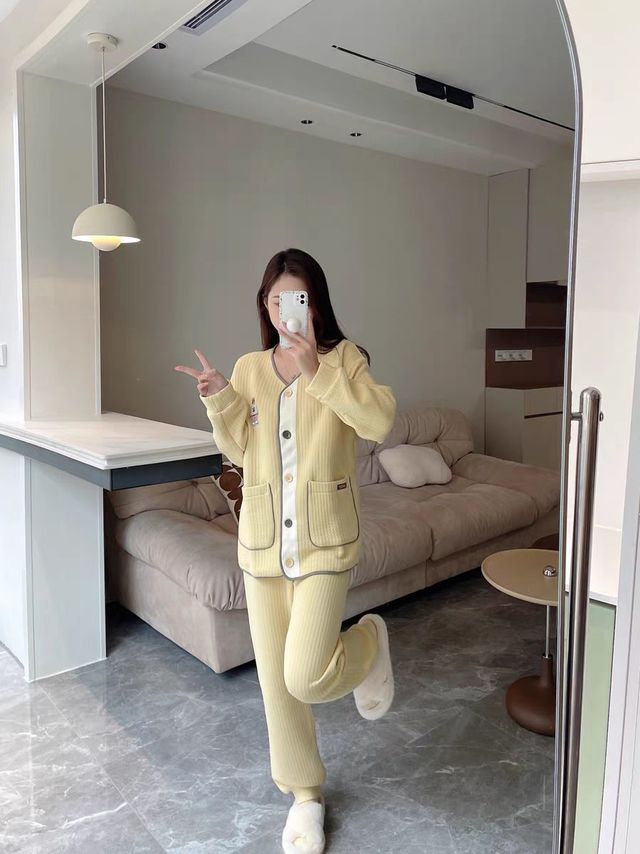 思莉太太情侣睡衣秋冬款纯棉加厚空气棉2022年新款男女夹层家居服