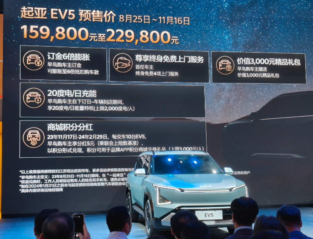 起亚 EV5 车型 11 月 17 日广州车展上市，预售价 15.98 万元起