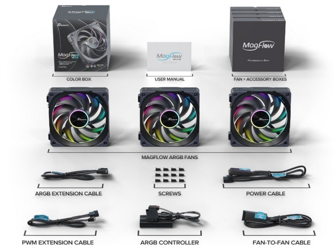 海韵发布 MagFlow 120 ARGB 风扇,黑扇也玩RGB,磁吸免线材串联