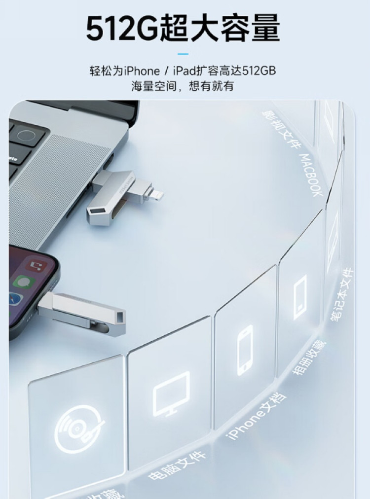 移速推出 USB-C / Lightning 闪电双头U盘，金属旋转式设计、一键加密备份