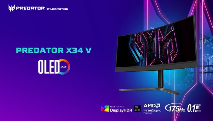 Acer 宏碁发布 Predator X34Vbmiiphuzx“掠夺者”电竞屏、4K OLED面板、0.1ms 低延迟