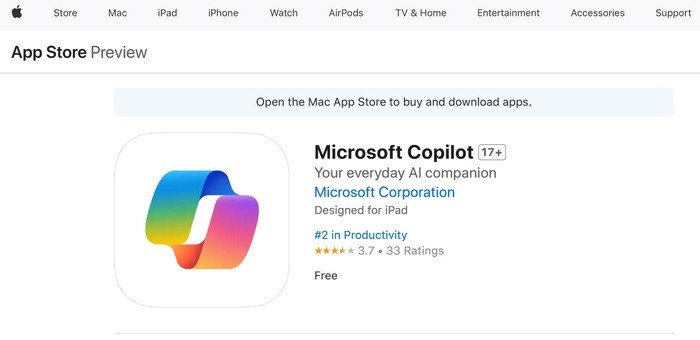 果粉免费用！苹果 App Store 上架微软 Copilot APP，苹果 iPhone / iPad / Mac 等可用