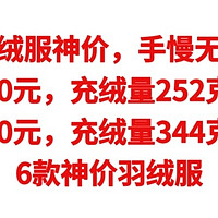 羽绒服神价，血亏价130元，充绒量252克+80％绒，充绒量344克+80％绒，清仓价250元，6款神价羽绒服