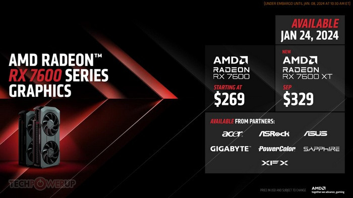 聚焦CES丨AMD 发布 RX 7600 XT ，16GB大显存，频率拉升，为 2K 主流游戏玩家