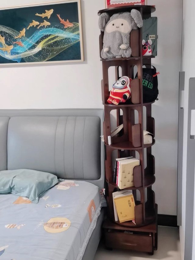 全实木书架移动旋转置物架