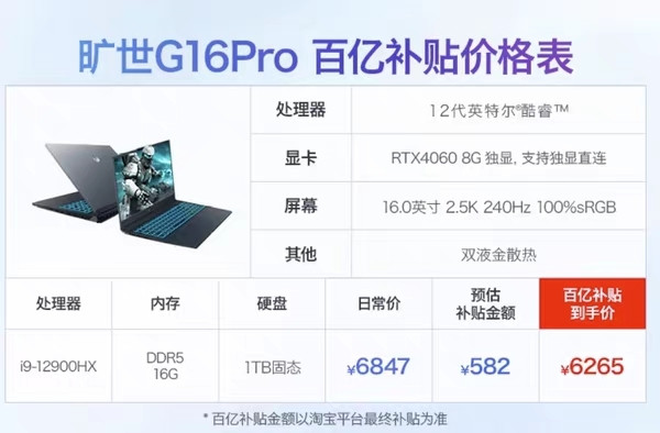 【百亿补贴】机械革命 旷世G16Pro i9-12900HX 16英寸