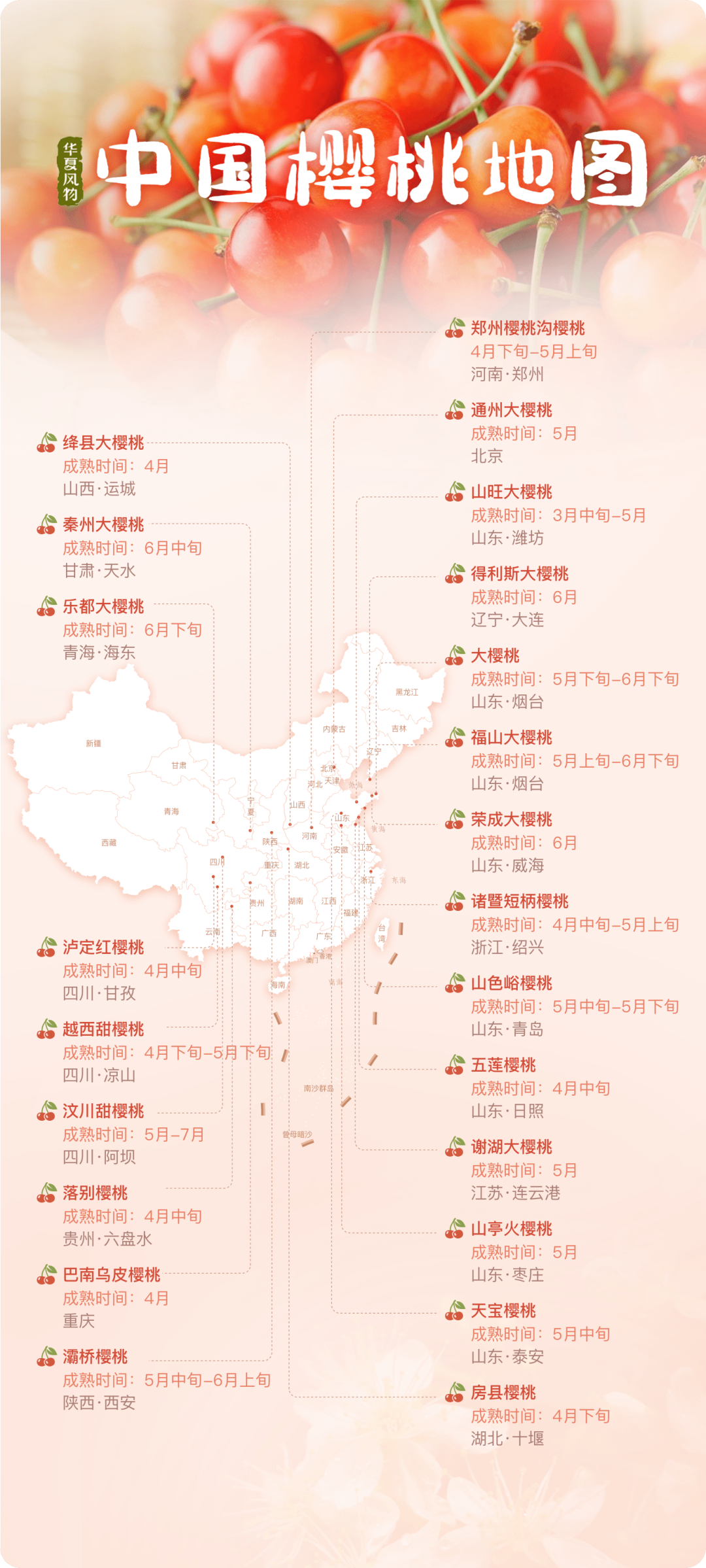 中国樱桃地图 ©华夏风物