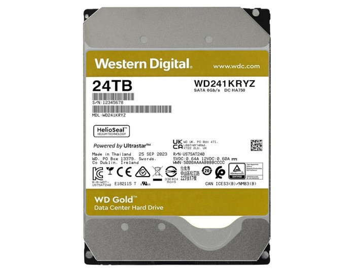 西数24TB “金盘” 机械硬盘开始出货，298MB/s读速、CMR方式，年550 TB 写入量、5年质保