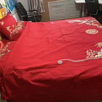 水星家纺结婚四件套婚庆床上用品纯棉大红床单被套枕套1.8米 万喜胜意	