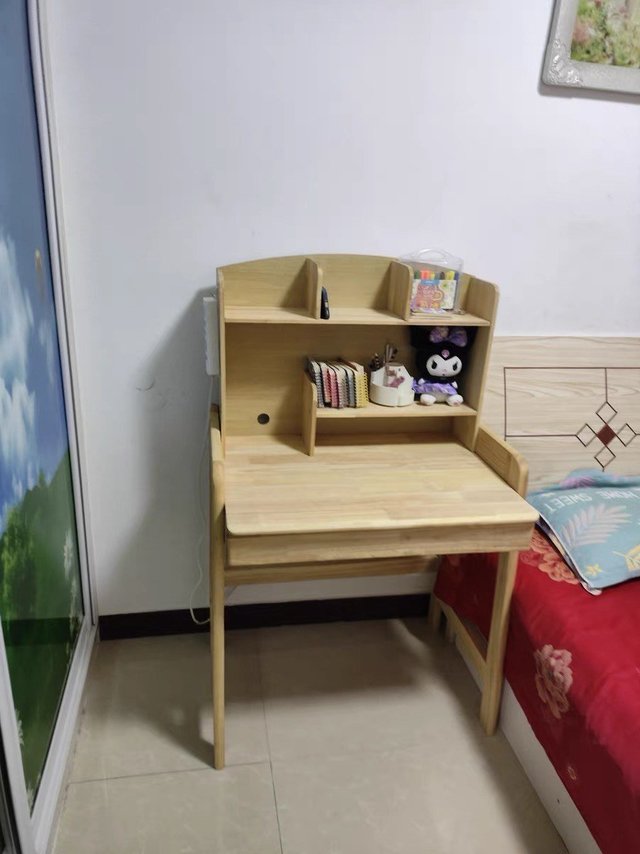 纯实木书架书桌一体学习桌