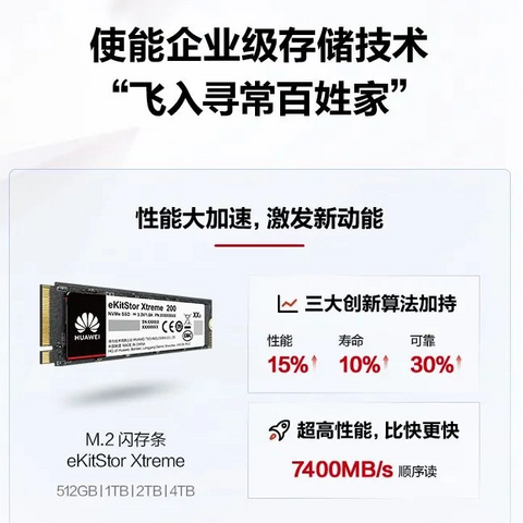 读取7400MB/s！华为发布eKitStor Xtreme M.2闪存条