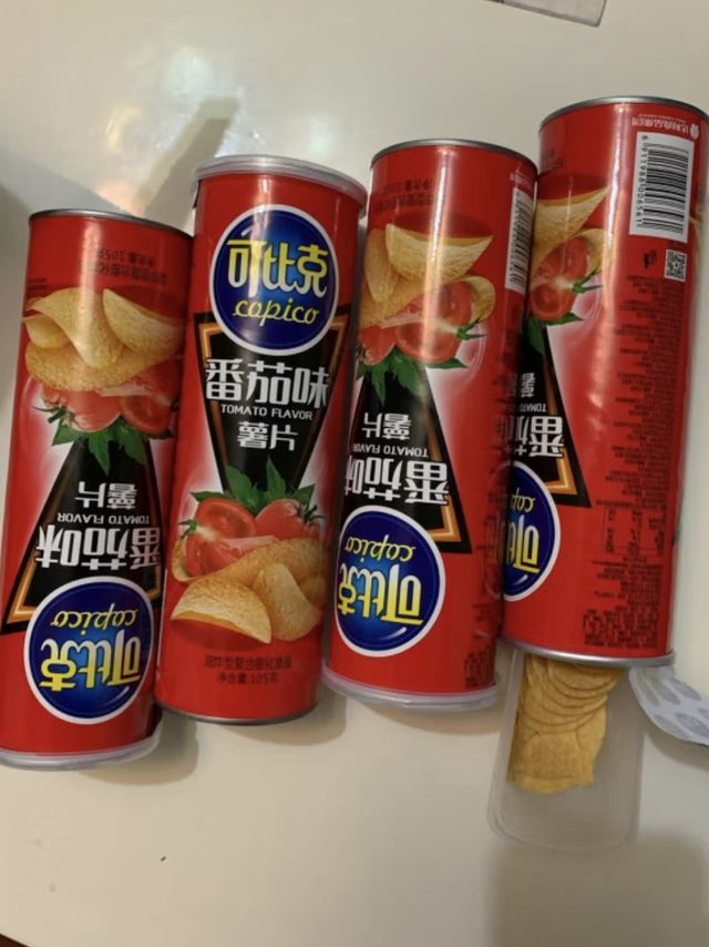 可比克薯片番茄味105g罐装休闲儿童怀旧小零食膨化食品