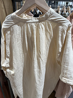 无印良品女式木棉混双层纱织五分袖束腰长上衣