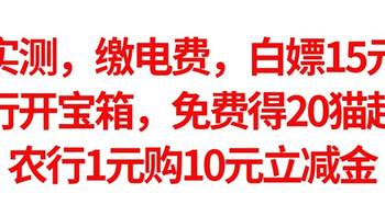 实测，缴电费，白嫖15元，建行开宝箱，免费得20猫超卡，农行1元购10元立减金，3月最强活动