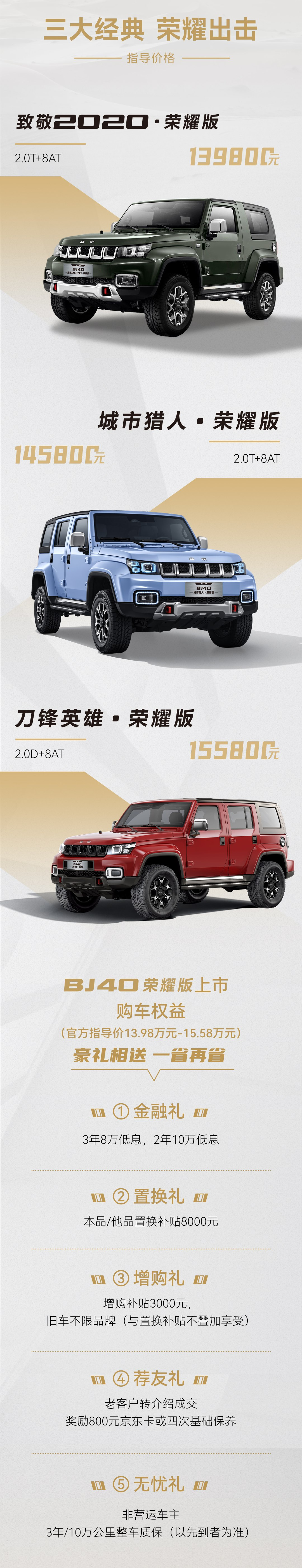 北京BJ40荣耀版正式上市，售13.98万起