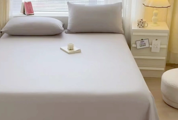 源生活 床单单件 60支纯棉纯色贡缎全棉床单床罩 米灰 245*250cm