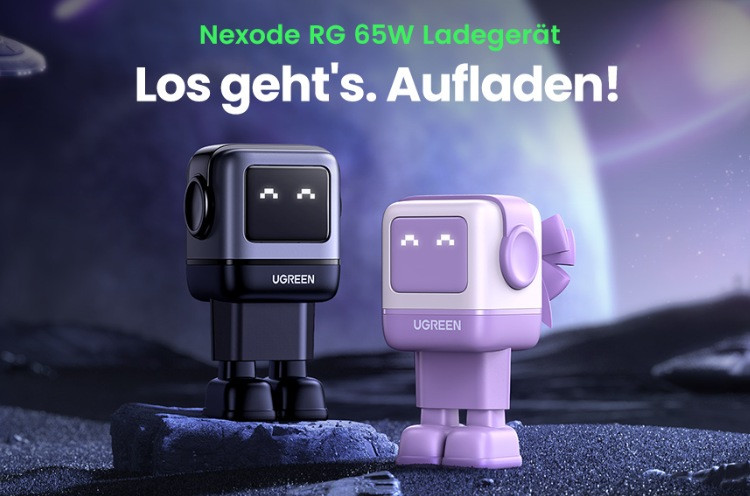 绿联发布 65W Q湃机器人氮化镓充电头，机器人造型，磁吸鞋、带屏显