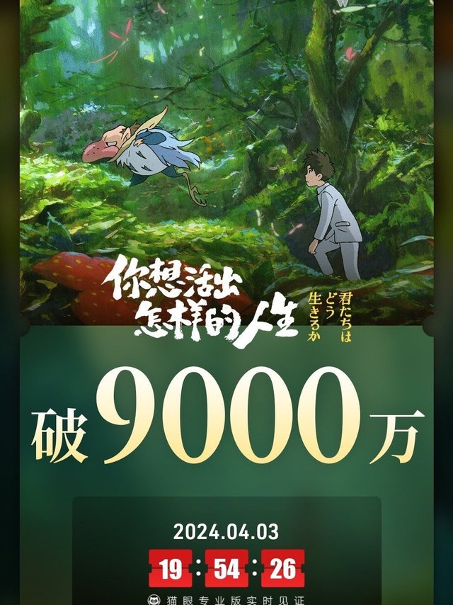 《你想活出怎样的人生》首日票房夺冠🏆，豆瓣评分回跳8.0分，中国票房预测超6亿元～你怎么看！