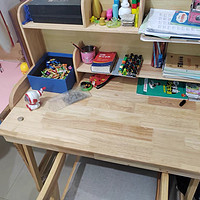 实木书桌学习桌书架落地一体靠墙桌子