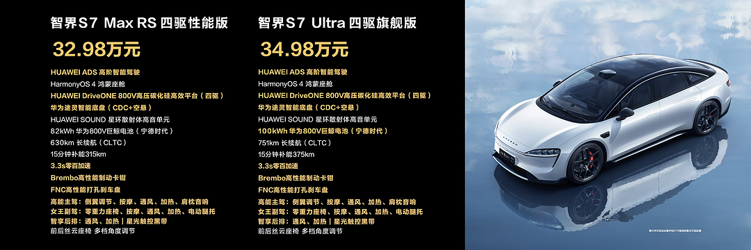 新版智界 S7 上市，售价24.98万-34.98万