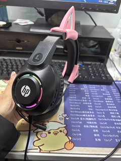 HP/惠普头戴式耳机电竞游戏台式电脑笔记本用直播猫耳朵有线耳麦