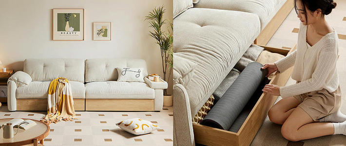 林氏家居北欧风大象耳沙发，磨毛绒麻布+储物抽屉设计，搭配复合加固框架