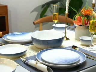 顺祥陶瓷餐具套装碗盘餐具整装汤碗菜盘子汤勺筷子釉下彩24头云影琉璃