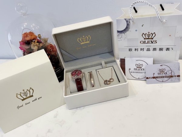 欧利时（OLEVS）520礼物品牌手表女士镂空全自动机械表夜光防水简约时尚气质女表 OLEVS-6636-酒红