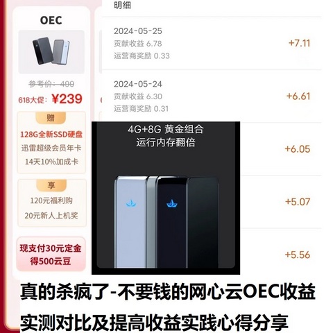 真的杀疯了-不要钱的网心云OEC收益实测对比及提高收益实践心得分享