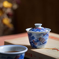 青花釉里红山水盖碗，自制茶空间茶具配置！