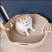 猫窝夏季凉窝四季通用编织棉麻筐手提床猫睡垫猫抓板猫咪宠物用品