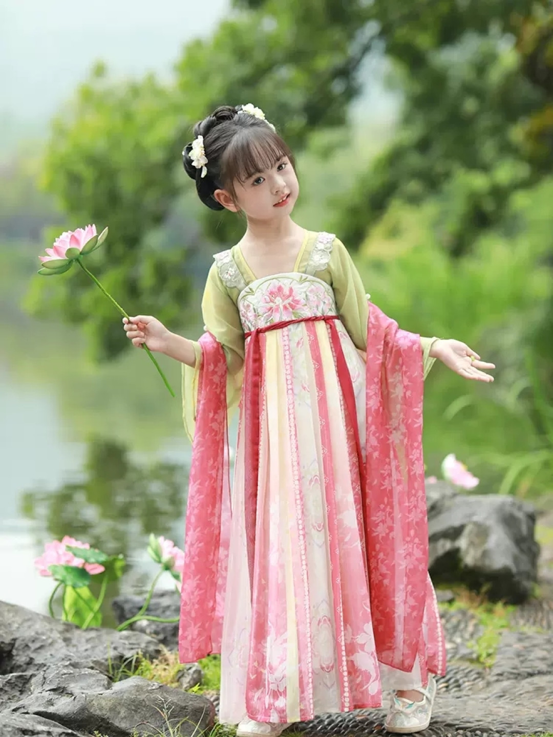 🌸汉服女童夏季薄款,儿童中国风古装超仙襦裙连衣裙短袖古风唐装