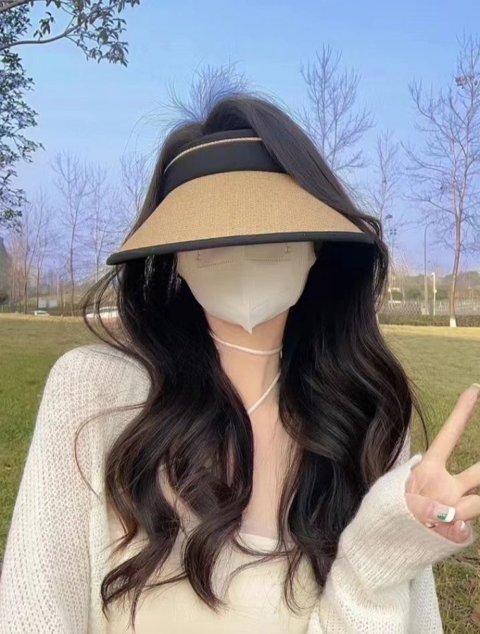 网红空顶防晒女夏防紫外线大沿骑车遮阳草帽遮全脸草编太阳帽子