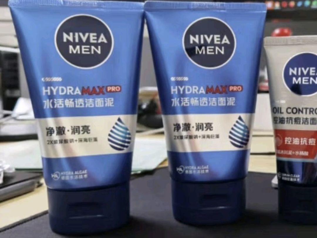 妮维雅(nivea)男士洗面奶深层清洁补水保湿水活畅透洁面泥100g双支