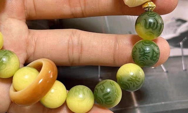真品小青柠菩提手串男款盘玩六字真言菩提子文玩佛珠醒狮手链国潮