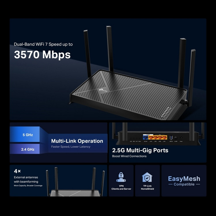 TP-Link 普联发布 Archer BE230 路由器，支持 WIFI7、2.5G千兆LAN，Mesh 组网