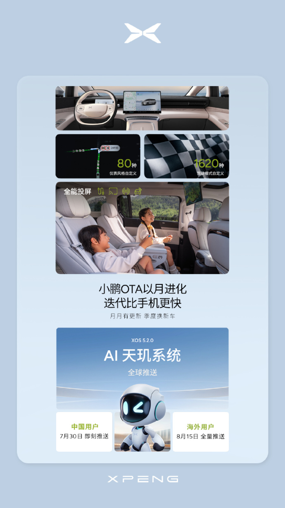 小鹏AI天玑 XOS 5.2.0正式推送,共升级484项功能