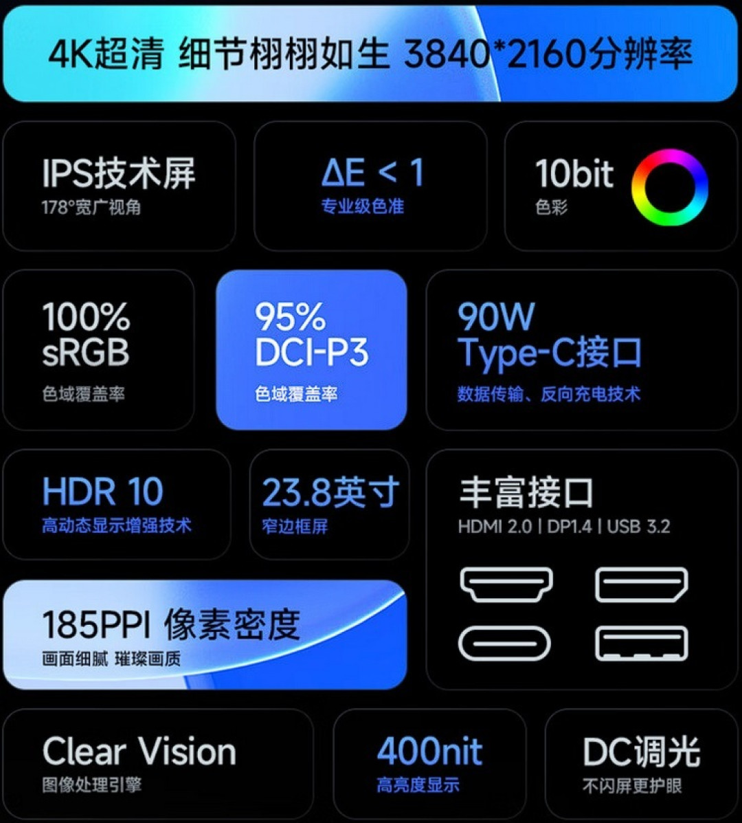 AOC 冠捷推出 U24P10R 办公显示器,4K IPS、USB-C全功能接口